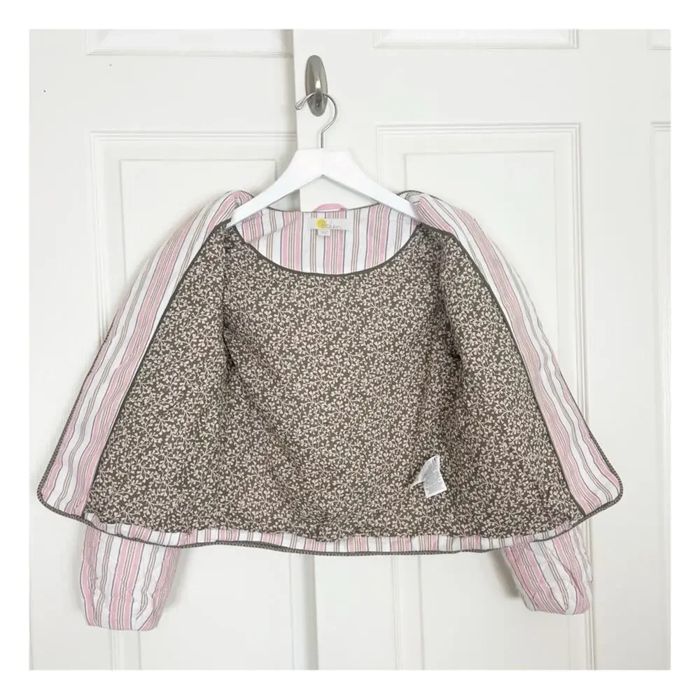 Boden Striped Embroidered Quilted Jacket Beaded Pink Crop Length Sz XS - Picture 7 of 13